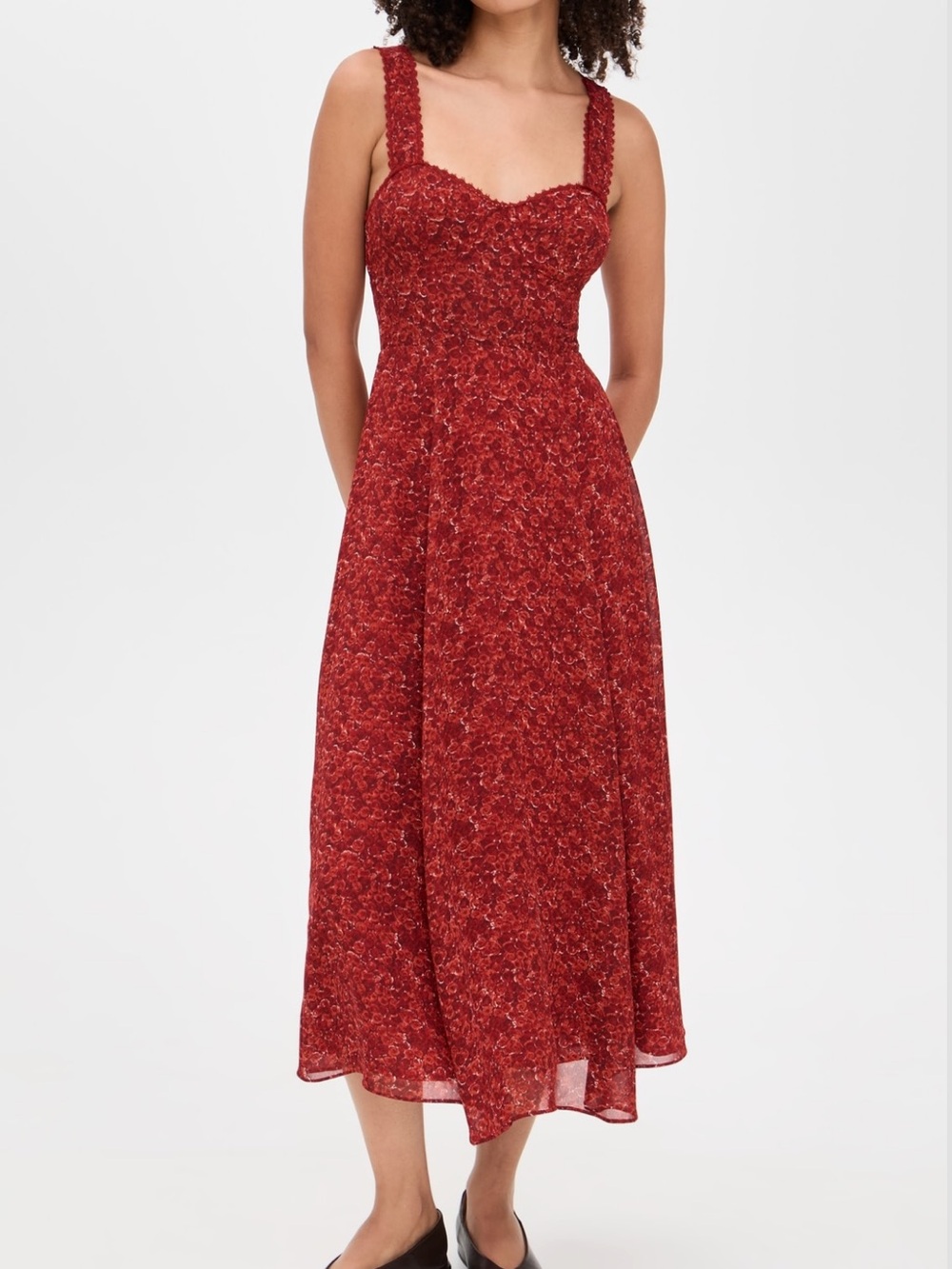 NWT REFORMATION Lela Sweetheart A-Line Midi Dress!